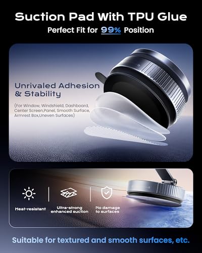 Image of Magnetic Phone Charging Holder Mount for Magsafe Car Mount Charger, 15W Fast Charger Wireless [108+LBS Suction & 3800gf Magnetic], 360 Adjustable Vacuum Holder for iPhone 12-17 series (with Adapter)