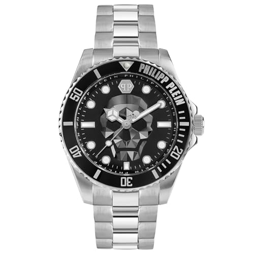 Philipp Plein Men's Watch Analogue Quartz The $Kull Diver, Silver/Black - Pwoaa0522, Bracelet