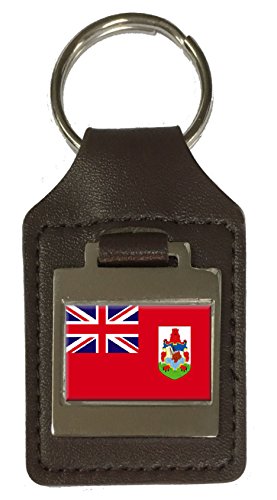 Porte-clés en cuir gravé drapeau des Bermudes avec anneau robuste en acier