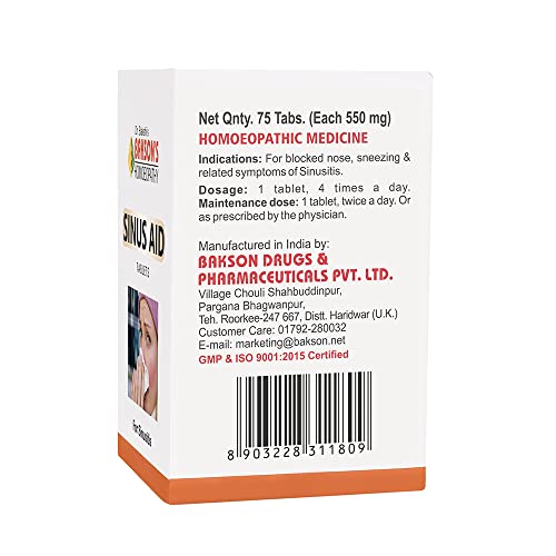 Image of Dr. Bakshi's BAKSON'S HOMOEOPATHY Bakson Sinus Aid Tablets -75Tabs