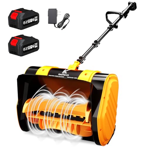 Kesfferch Cordless Snow Shovel, 21V Brushless Motor, 4.0AH Electric Snow Blower, 14' Clearing Path - 26 ft Throwing Distance for Sidewalk, Deck & Patio(2 * 4.0Ah Battery & Quick Charger Included)