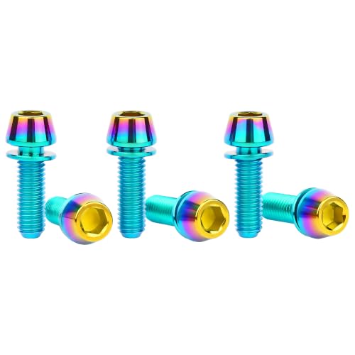 Image of Titanium Ti Allen Hex M5x16 18mm Tapered Head Bolt with Washer Screw for Bicycle Stem Parts Pack of 6 (Iridescent Blue, M5x16mm)