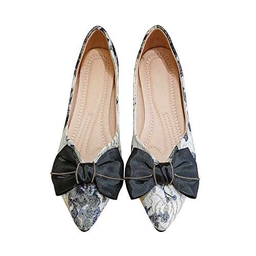 SAILING LU Bow-Knot Ballet Flats for Women Pointy Toe Sequins Dressy Shoes Womens Comfortable Slip on Loafers Light Weight4