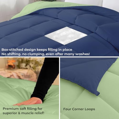 Image of AYKA Reversible Comforter 220 GSM Microfiber Reversible AC Comforter /Blanket for Winter /Quilt /Dohar /Duvets for King Size Blanket /Comforter Double Bed (Navyblue & Moss, 90 * 100)