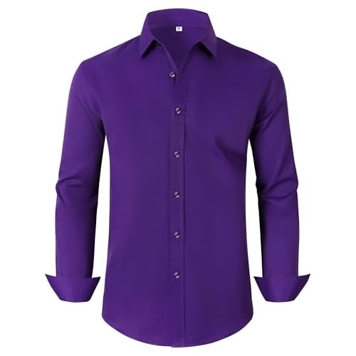 Men's Dress Shirts Regular Fit Solid Long Sleeve Formal Shirt Business Casual Button Down Shirts Medium 00097_dark Purple