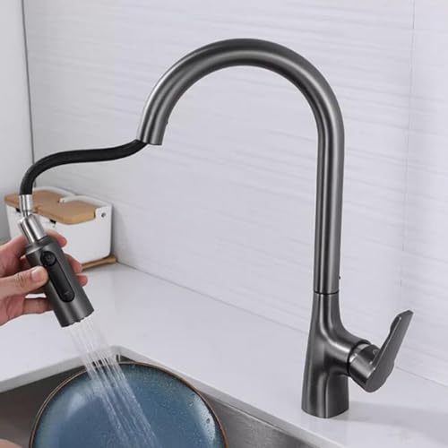 Mitigeur cuisine 3 voies douchette extractible gris robinet eau filtrée pivotant 360