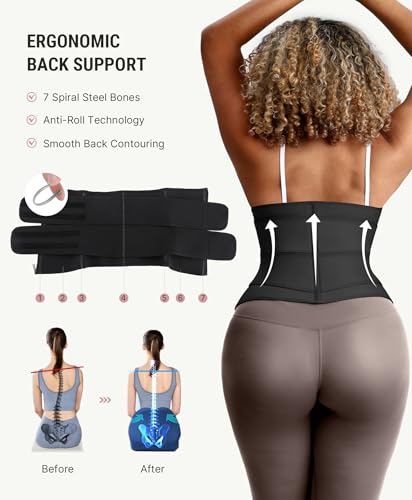 Image of FeelinGirl Waist Trainer for Women Belly Fat Long Torso Sauna Workout 2 Belt With Zipper 7 Steel Bones Corset