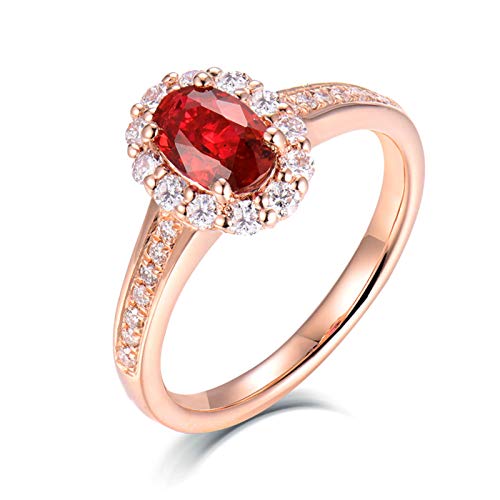 Oro Rosa de 18K Anillos Niñas, Anillo de Pedida de Mano 0.5ct Rubí Diamante Anillos Fiesta Viaje Joyas Talla 30
