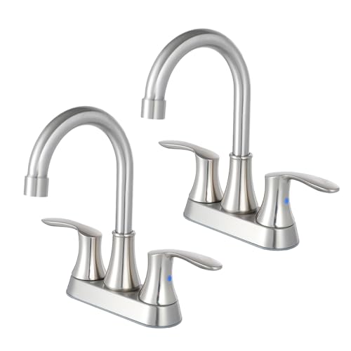 Friho 4 Inch Centerset Bathroom Faucet 2 Pack, 3 Hole Brushed Nickel Lead-Free 2-Handle RV Commercial Vanity Faucet with Drain Stopper & Supply Hoses by Friho - Used condition - US$30.87