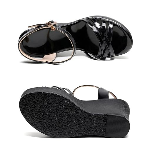 Dressy Comfortable Wedges Shoe, Women's Cross Strappy Adjustable Buckle Open Toe Wedge Sandals, Casual Breathable Non-slip Beach Shoe Suitable, for All Kinds of Clothes Such as Jeans3