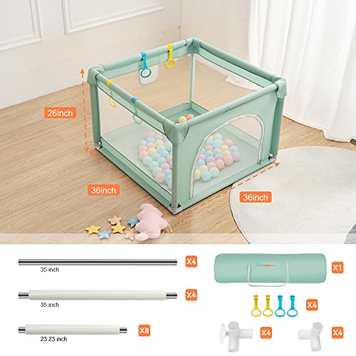 Image of COMOMY Playpens for Babies and Toddlers, Small Infant Play Pens, Activity Center for Baby Safe and Non-Slip Baby Fence, Full Mesh Design, Indoor & Outdoor Kids Activity Center (Dark Green, 36 inchx36 inch)