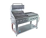 La barbacoa gas de METRO Professional está compuesta de una estructura de acero inoxidable con 8 quemadores del mismo material (4,0 kW cada uno), una rejilla de cocción, una rejilla de calentamineto y una plancha grill.