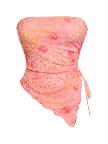 Milumia Womens Boho Crop Top Y2k Asymmetrical Bandana Tube Tops 2000s Clothing Western Outfits Dusty Pink Medium