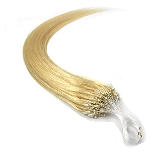 22 Inch Micro Ring Loops Beads Tipped Remy Real Human Hair Extensions (#613 Light Blonde)