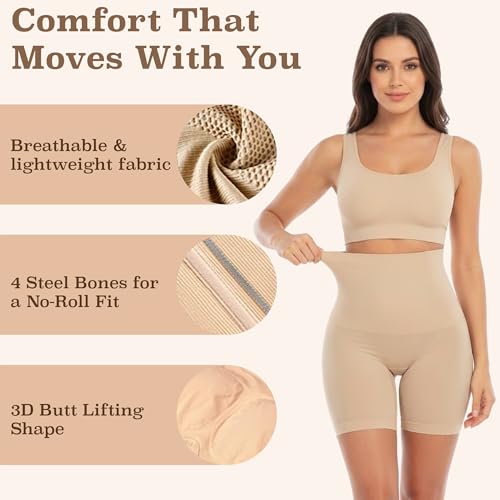 Image of Shoppy Villa High Waist Tummy Control Shapewear Shorts for Women, Seamless Body Shaper Butt Lifter Thigh Slimmer Compression Shorts, Breathable Sculpting Underwear Shapewear for Dresses