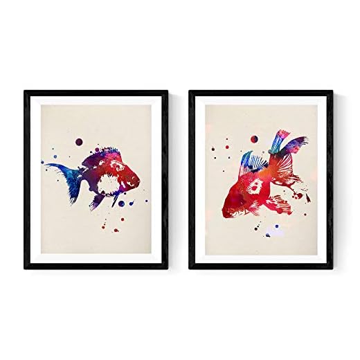Nacnic Pack de láminas para enmarcar Peces Acuarela. Posters Estilo Acuarela con imágenes de Peces.