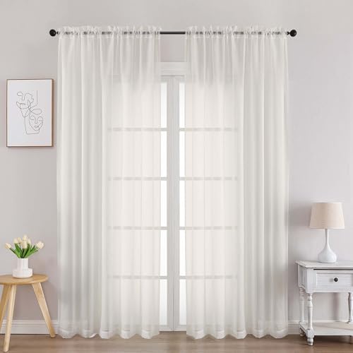 Image of Chyhomenyc Ivory Sheer Curtains 84 Inches Long 2 Panels, Light Filtering Ivory Curtains for Living Room, Soft Gentle Voile Rod Pocket Bedroom Window Drapes, 59Wx84L Inch, 2PCS