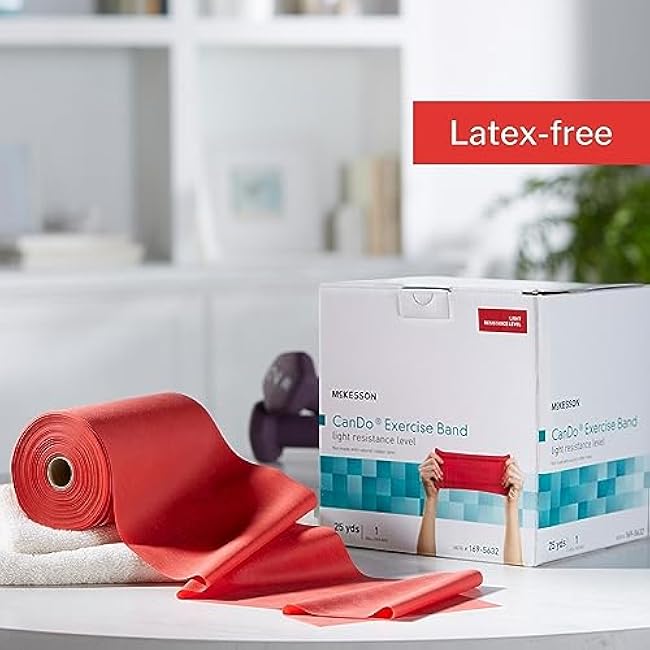 McKesson Can Do Exercise Resistance Band - Workout Bands for Physical Therapy - Red, Light Resistance - 5 in x 25 yd, 1 Count