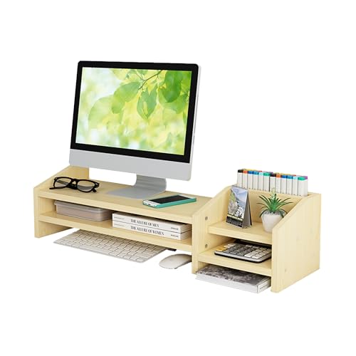 Catekro Suporte para monitor, monitor de elevador, monitor stand, prateleira para computador, portátil, organizador de secretária, espaço de armazenamento de escritório, acessórios de escritório