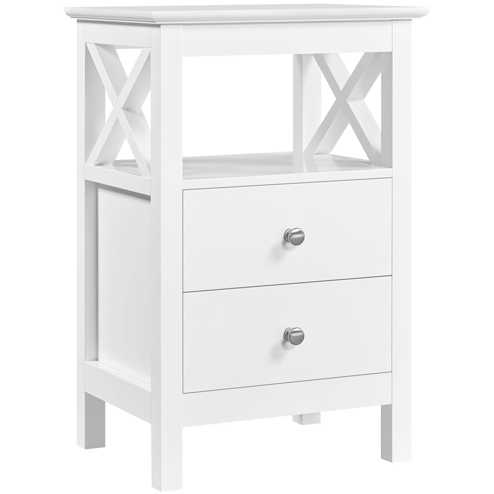 Yaheetech Nocny stolik z 2-szufladami Stolik boczny Drewniany stolik nocny Boxspring łóżko Przechowywanie do sypialni Salon 40x30x60 cm, biały