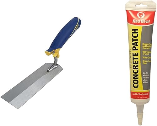 QEP Paleta Comfort Grip de 6 pulgadas x 2 pulgadas con gancho para cubo, color plateado (42112) y parche de hormigón premezclado Red Devil 0645,