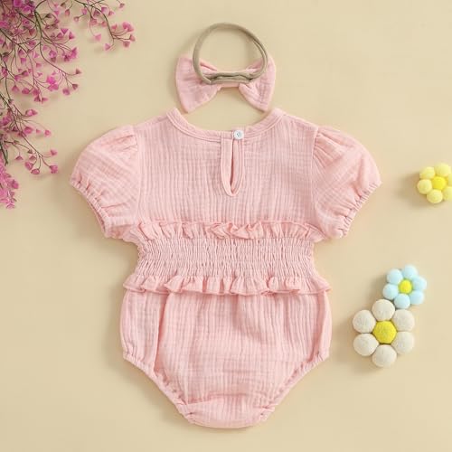 Smocked Baby Girl Clothes Newborn Girl Bubble Romper Short Sleeve Jumpsuit Summer Outfit Cute Infant Clothing4