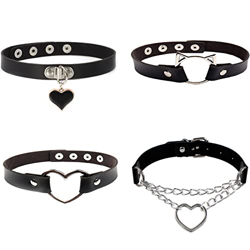 Floatdream 4 Stücke Halsband Damen, Lederhalsband Halskette Gothic, Damen Gothic Collar, für Männer und Frauen Halsverband, Valentinstagsgeschenk, Jubiläumsgeschenk(Schwarz)