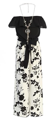 Image of iGirlDress Girls Wide Leg Off Shoulder Elegant High Waist Rompers Palazzo Pants Trousers Jumpsuits USA 4-14