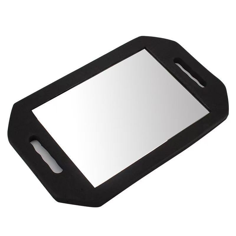 STRAMIOR Barber Mirror with Double Handle Large Rectangular Salon Hand Mirror for Hairstylists Lightweight Durable Handle Foam Mirror Shatterproof Foam Casing for Salon Use (1Pcs)