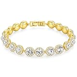TINGN Pulsera de tenis chapada en oro de 14 quilates con circonita cúbica clásica, regalo para el día de San Valentín, Adjustable, Metal, Circonita cúbica
