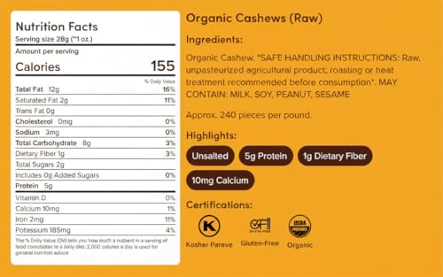Image of Nuts com - Raw Organic Cashews - Healthy Snack for Adults & Kids, Creamy & Buttery Flavor, Good Source of Protein, Iron & Healthy Fats - Vegan, Raw, Gluten-Free & Kosher Pareve - 2 Pound Bag
