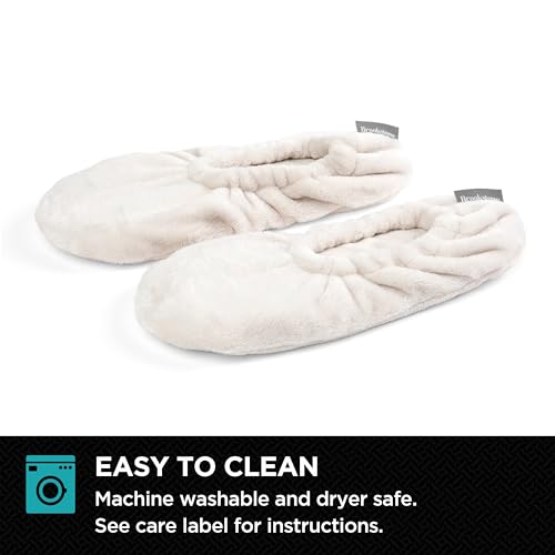 Image of Brookstone Plush Footies - Memory Foam Slippers with Ultra-Soft Sherpa, Non-Skid Sole, One-Size-Fits-Most, Machine Washable for Women, Stocking Stuffers and Christmas Gifts