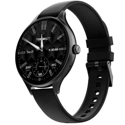 Image of Fire-Boltt Phoenix Air Smart Watch 1.26 inch Round Display, Rotating Button, Wireless Charging, Ultra Lightweight Metal Body, Bluetooth Calling, Smartwatch with Silicone & Mesh Steel Straps Carbon Black