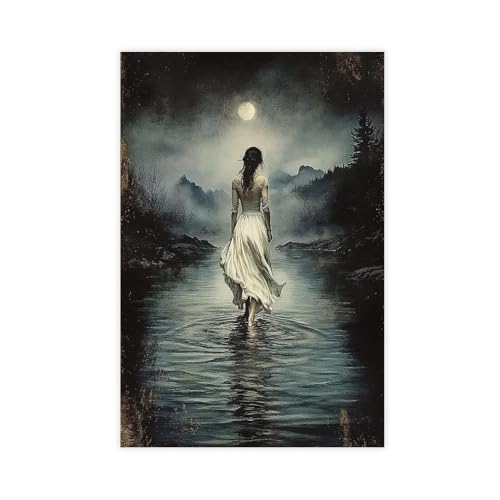 BQUWR Stampa artistica da parete con stampa artistica da parete con la donna che camminava nel lago, 20 x 30 cm