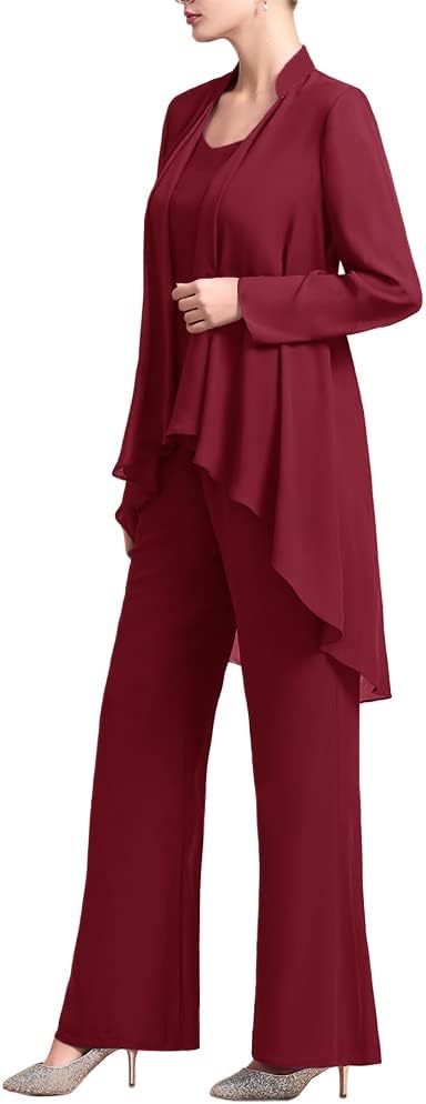 Zongqiven Women's Mother of The Bride Pant Suits 3 Pieces Chiffon Outfit Sets for Wedding Guest Evening Party Gowns - Image 3