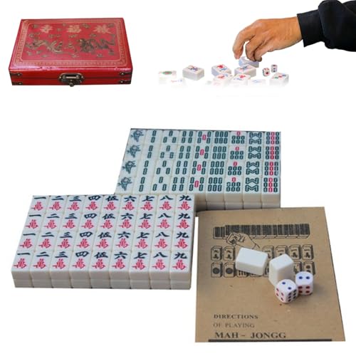 Juego de Mahjong con fichas y caja de almacenamiento miniatura 5