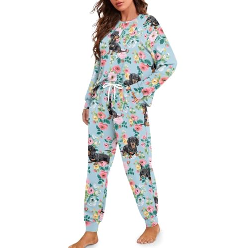 Image of Women's 2 Piece Printed Pajama Set Long Sleeve Sleepwear Set with Long Pants Casual Lounge Sets with Pocket