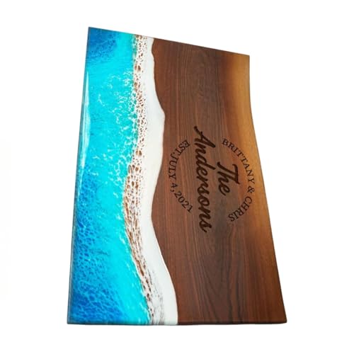 Tabla de cortar rectangular en resina y nogal personalizada miniatura 1