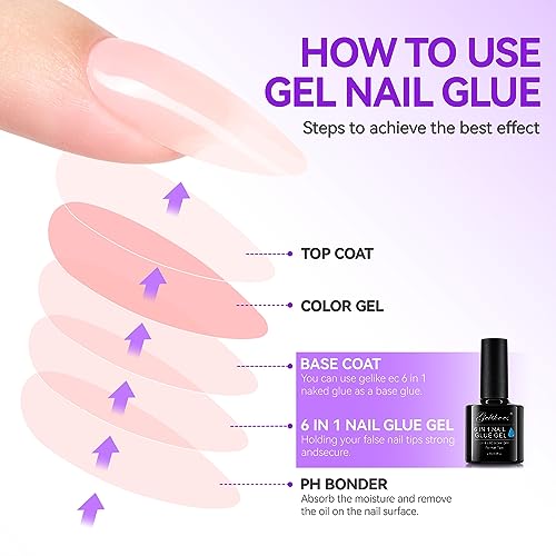 Gelike ec 6 in 1 Nail Glue Gel 32ML 2PCS: Extra Strong Nail Glue for Clear Acrylic Nails - Long Lasting Extension Gel Adhesive UV Nail Glue for Clear Press On Nail Tips Nail Polish, UV Cure Required…