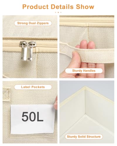 Image of punemi Underbed wedding dress storage box, 2 Pack Clothing Storage Bags W /Upgraded Handles, Large Capacity Underbed Shoe Container Organizer for Blanket, Pillows, Comforters & Quilts, Beige