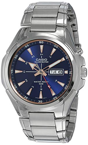 Image of Casio MTP-E200D-2A2V Men's Stainless Steel Illuminator Day Date Blue Dial Watch