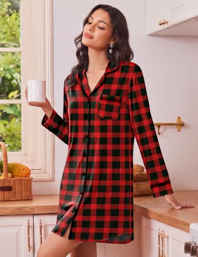 Image of Ekouaer Nightgowns for Women Long Sleeve Night Gown Button Pajama Dress