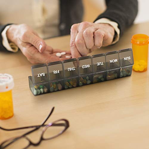 Extra Large Weekly Pill Organizer, Sukuos XL Daily Pill Cases for Pills/Vitamin/Fish Oil/Supplements (Black)