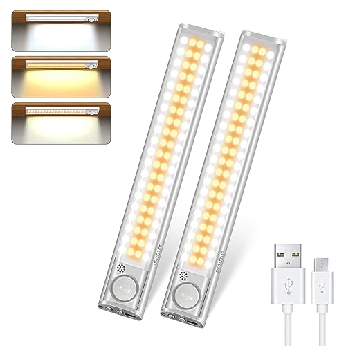 DFGOTOP Luce Armadio LED con Sensore di Movimento, lampada led Ricaricabile Senza Fili con Striscia Magnetica Adesiva, Lampada Notturna Magnetico USB Per Scale (80LED-22CM-2)