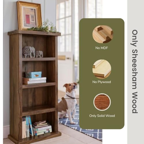 Image of ANGEL FURNITURE Sheesham Wood Bookshelf (Small, Walnut Finish)