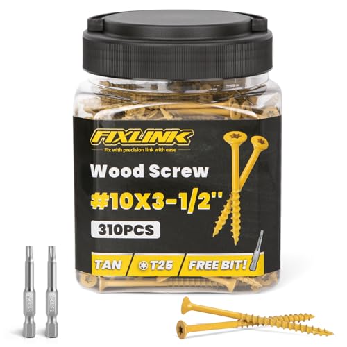 Image of Wood Screws 3-1 /2 Inch, FIXLINK Deck Screws #10 x 3-1 /2 inch, 310 PCS, T25 Star Bit Above 1500 Hour Salt Spray Coating Outdoor Decking Screws for Wood Fence, Tan