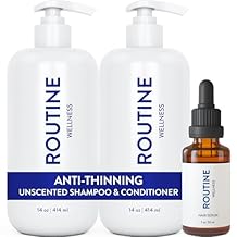 Routine Wellness Shampoo and Conditioner Set and Hair Serum for Stronger Hair - Biotin | Color Safe | Sulfate-Free | Vegan | Clinically Tested | Nourishing Oils and Vitamins - Unscented