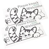 FUTUREORYY 2個 欢迎敲门シール 猫デザイン ウォールステッカー 耐久素材 明るい色彩 剥がせる ドア用歓迎サイン インテリア装飾 贈り物にも