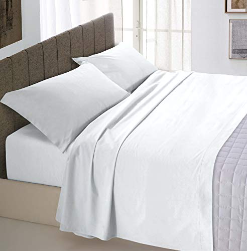 Italian Bed Linen Max Color Lenzuolo Sopra Tinta Unita, 100% Cotone, Matrimoniale, Bianco, 270 x 300 cm