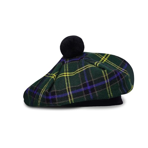Image of Scottish Tam O' Shanter Hat Tartan Bonnet Pom Pom Wool Flat Cap One Size